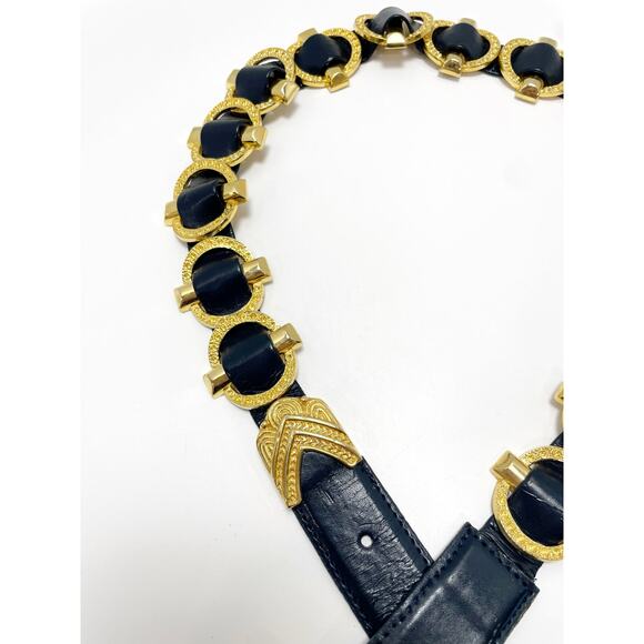 The Icing Black Gold Leather Hardware Belt Medium    Vintage - Picture 2 of 10